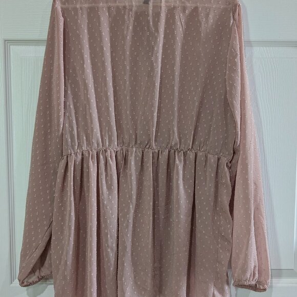 Torrid Women's Sheer Dusty Pink Tunic, Size 2, Peplum Style, Vneck, Long Sleeve - Picture 11 of 16
